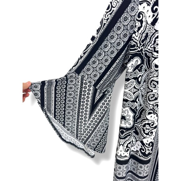 INC Black & White Print Bell Sleeve Shift Dress Size 1X 16 Plus Sz Classy Office - Picture 2 of 7